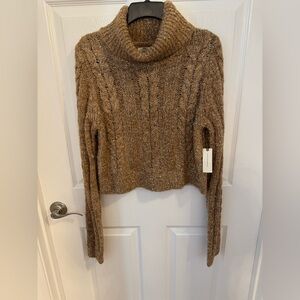 Pilcro Cable-Knit Turtleneck Sweater in Brown